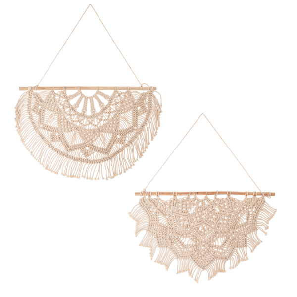 Decoración de pared con medallón de macramé de medio círculo (2 ud.)