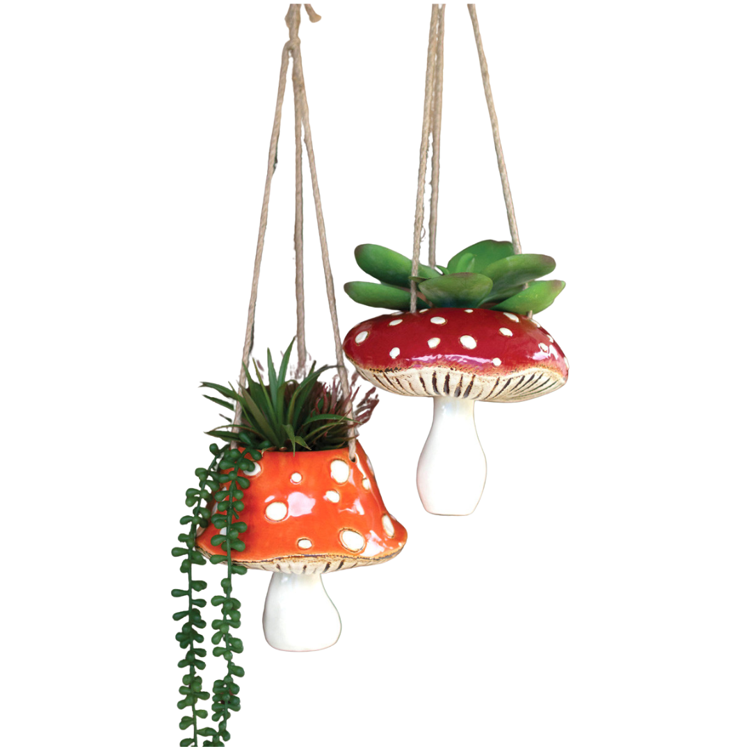 Jardineras de setas colgantes de cerámica (juego de 2)