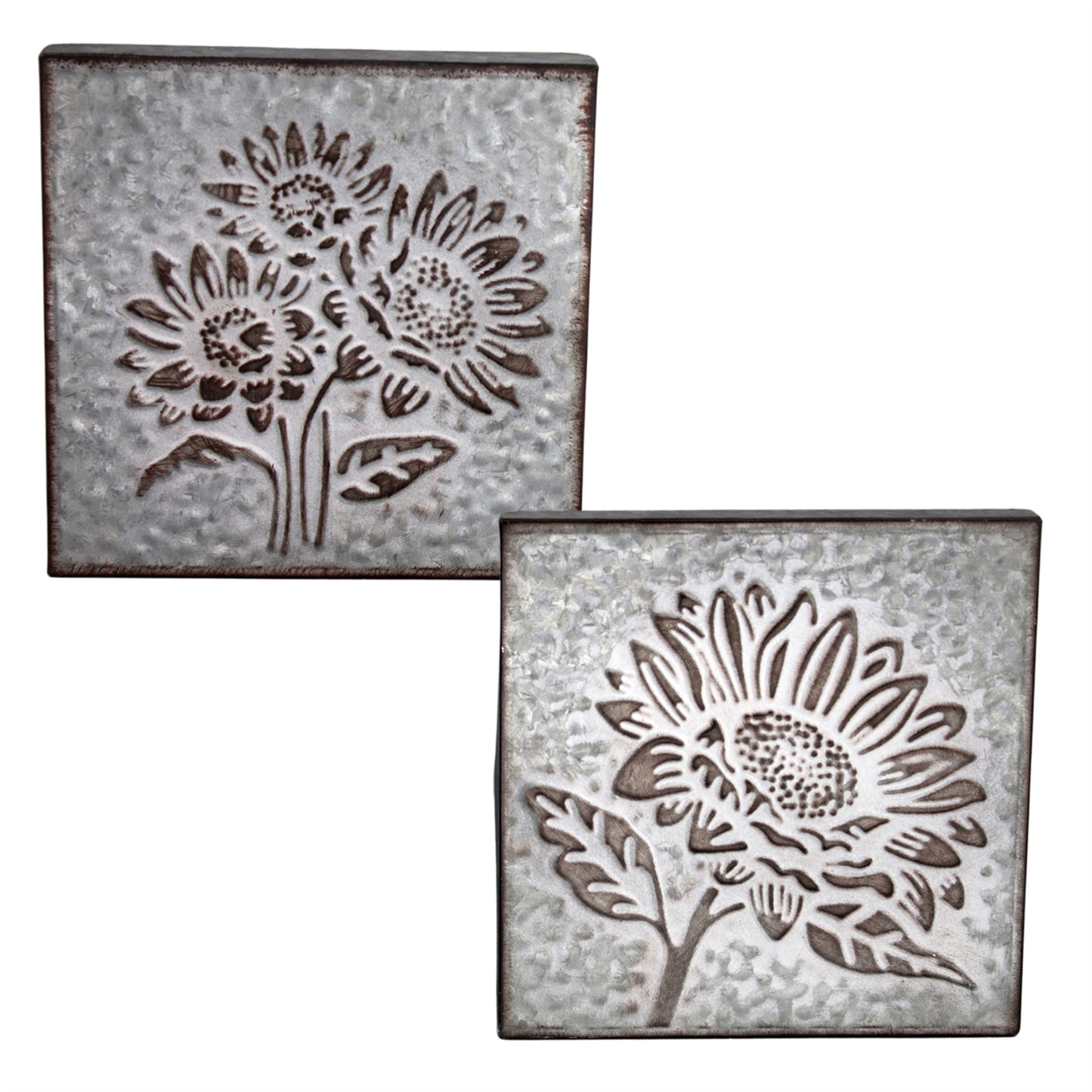 Decoración de pared con flores en relieve de metal gris (juego de 2)