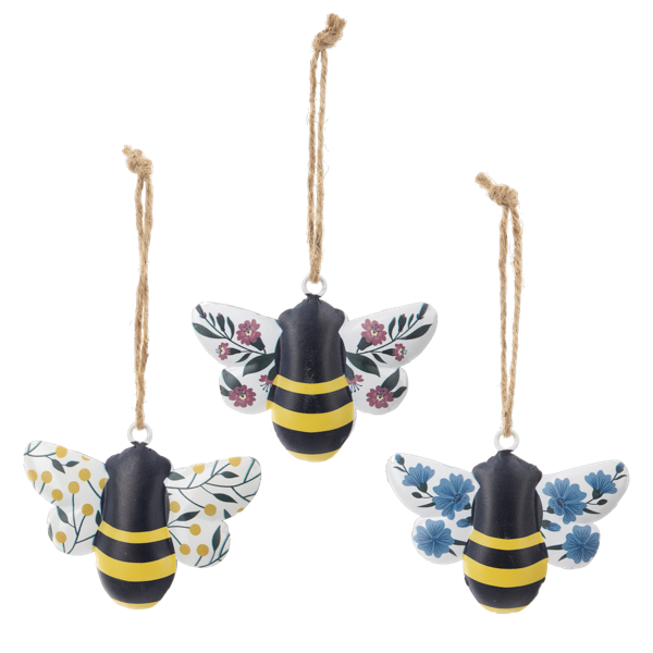Abeja con alas florales en percha