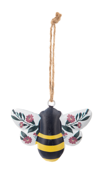 Abeja con alas florales en percha