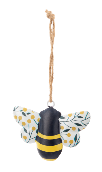 Abeja con alas florales en percha