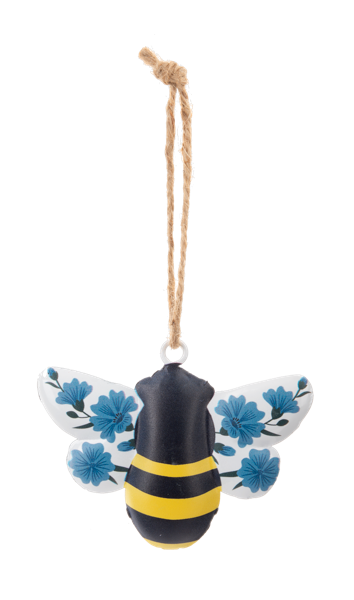 Abeja con alas florales en percha