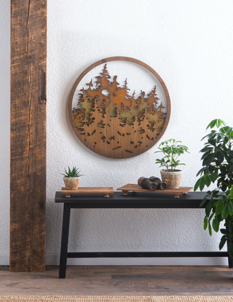 Decoración de pared de bosque en capas redondas