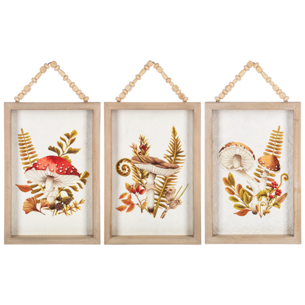 Decoración de pared de hongos con colgador de cuentas (juego de 3)