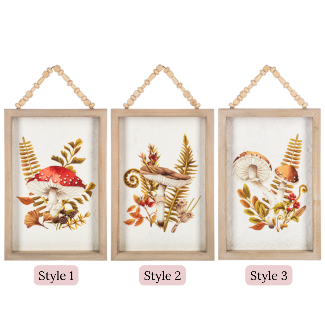 Decoración de pared de hongos con colgador de cuentas (juego de 3)