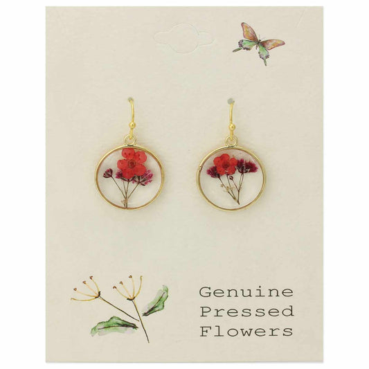 Cottage Pink Dried Flowers Round Earrings