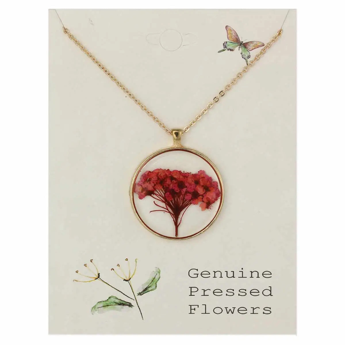 Cottage Floral Red Bouquet Dried Flower Necklace