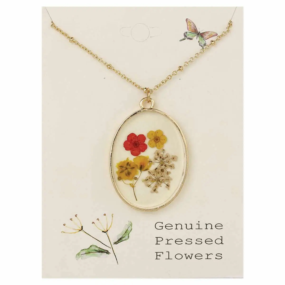 Red & Gold Dried Flower Gold Necklace