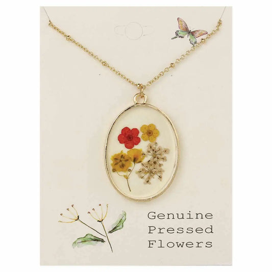 Red & Gold Dried Flower Gold Necklace