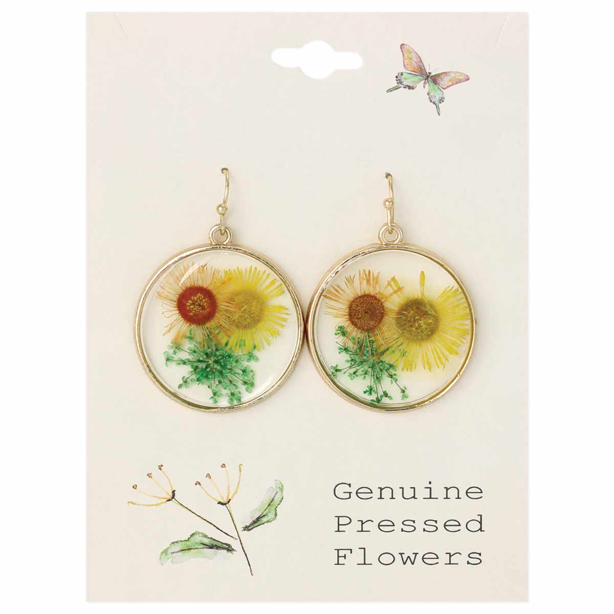 Dried Yellow Hoop Flower Earrings