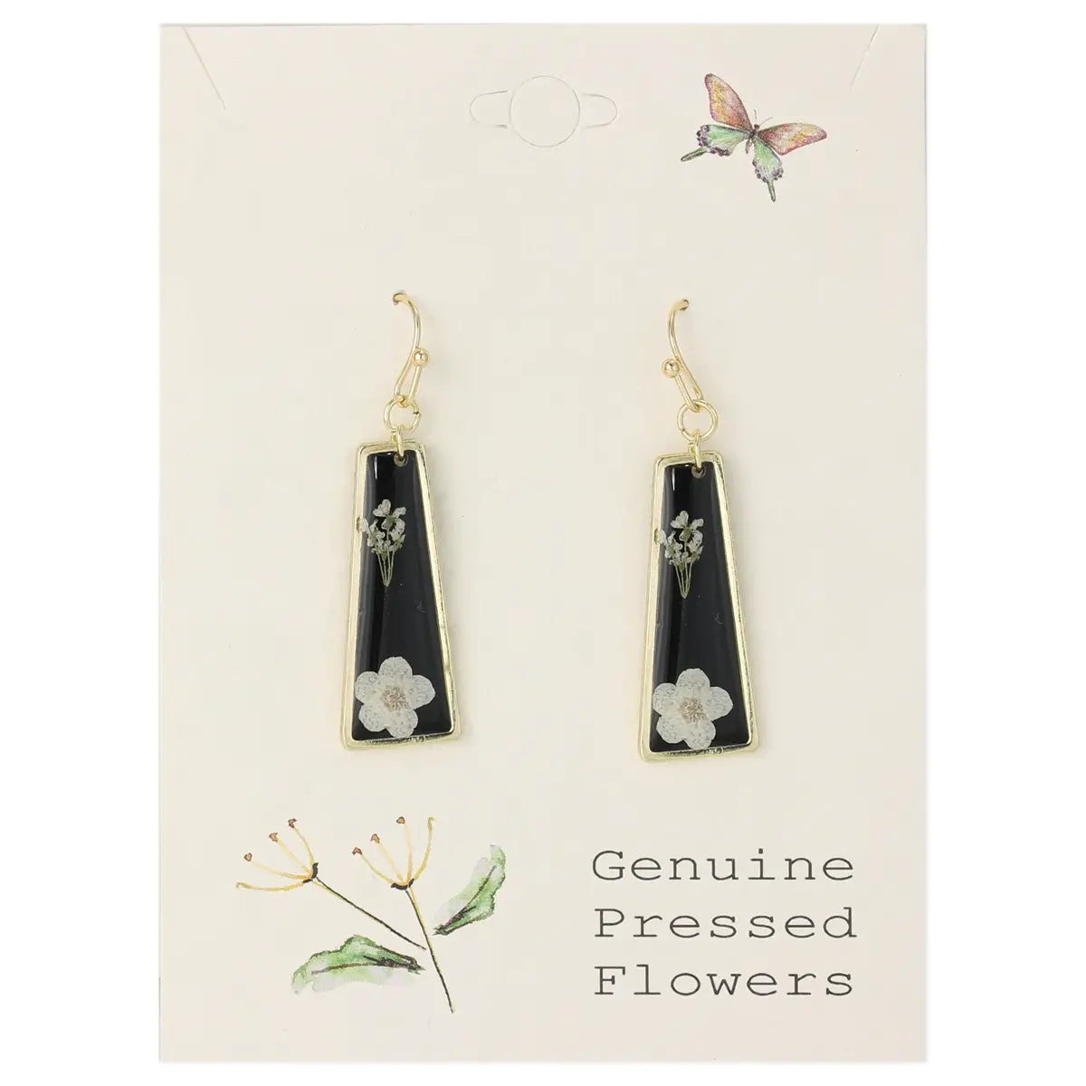 Dried Flower Gold-Black Bar Earrings