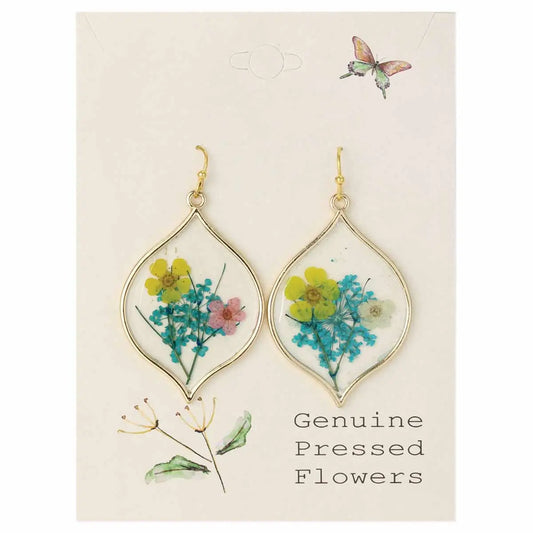 Yellow-Pink Dried Flower Gold Marquise Earrings