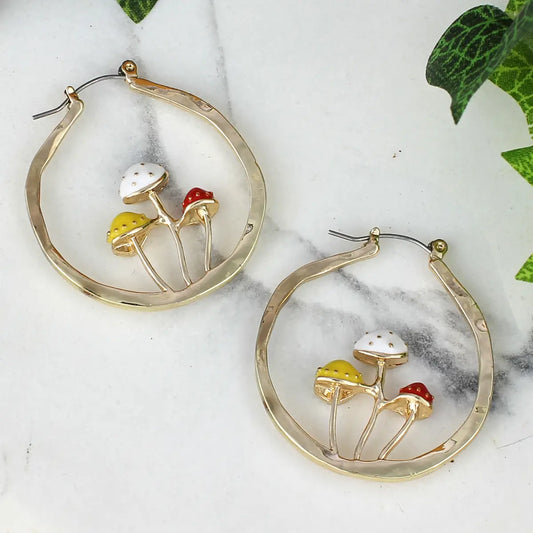 Mushroom Gold Hoop Earrings