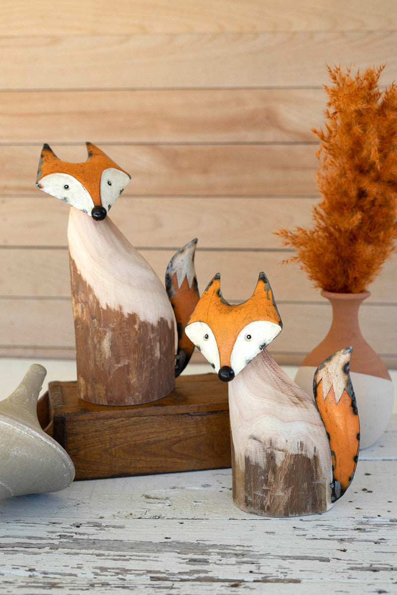 Recycled Wood and Iron Foxes