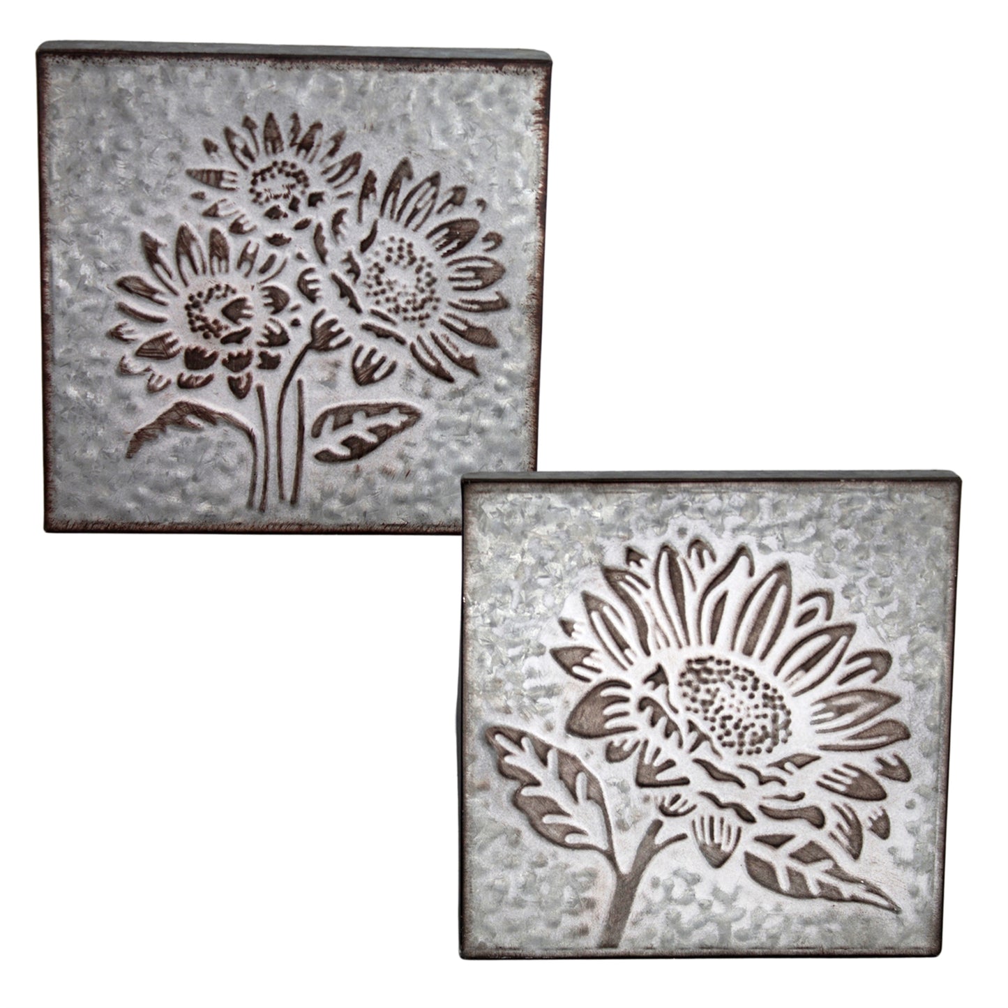 Gray Metal Embossed Flower Wall Decor (set of 2)