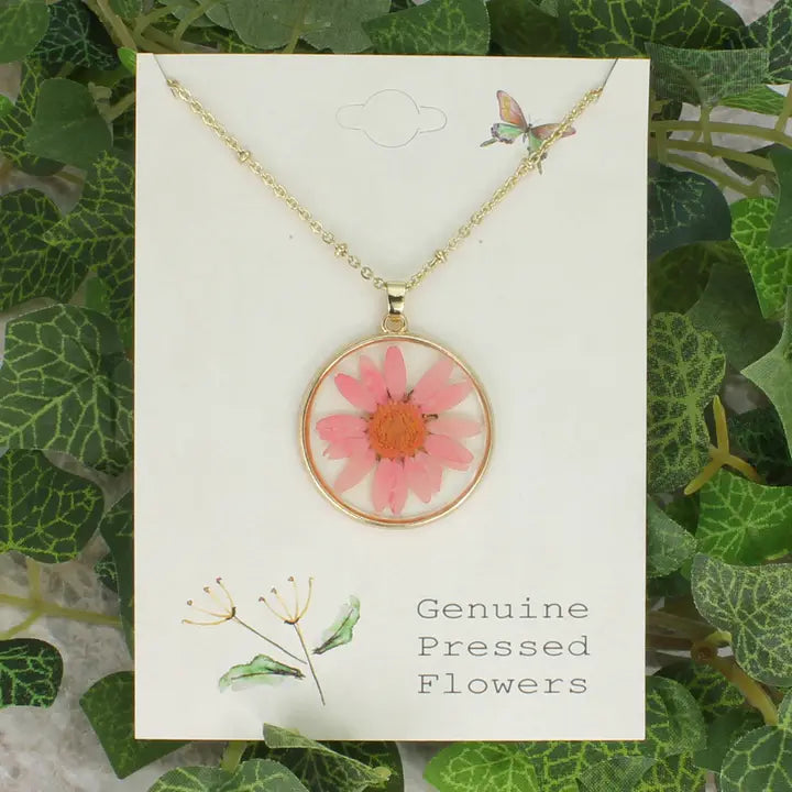 Cottage Floral Pink Chrysanthemum Necklace