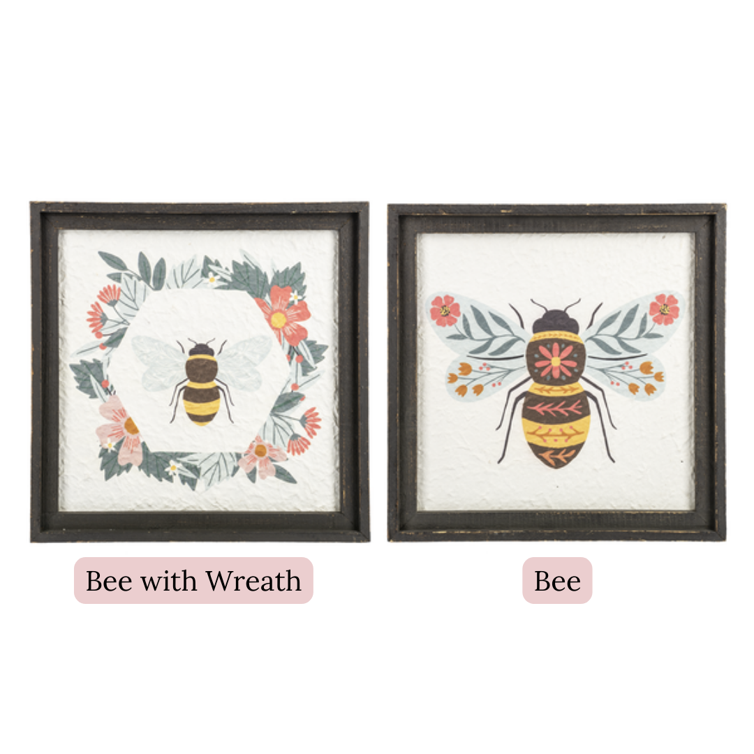 Framed Bee & Floral Wall Decor